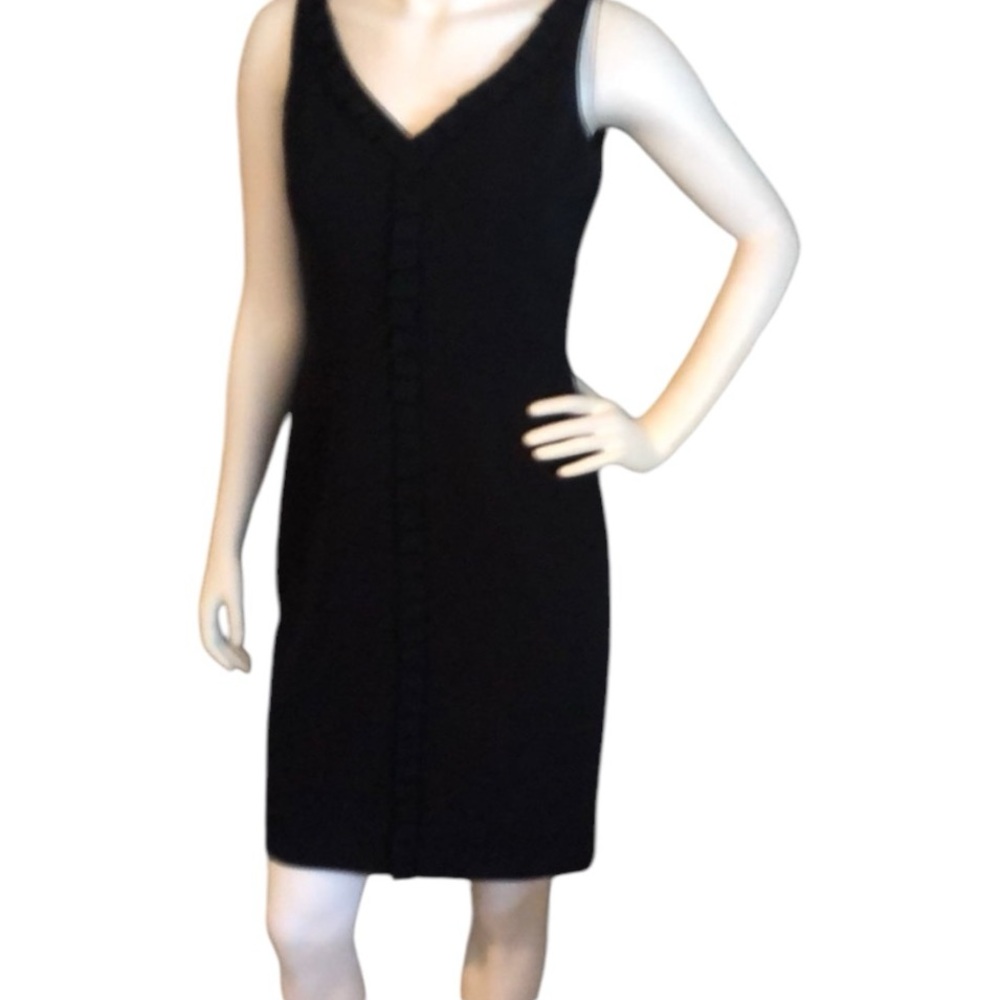 Carmen Marc Valvo Dress Ruffle Trim V Neck Sheath Size 8